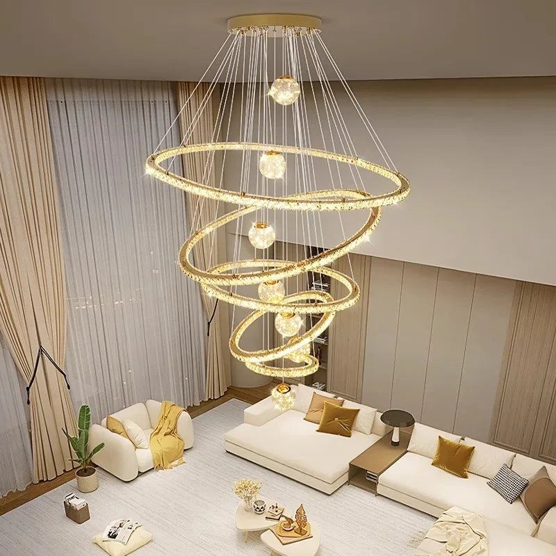 DecorBites™ Crystal Chandelier Stair Pendant Lamp Living Room Interior Lighting