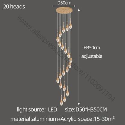 DecorBites™ Gold LED Staircase Chandelier | Luxury Large Living Room Pendant Lamp