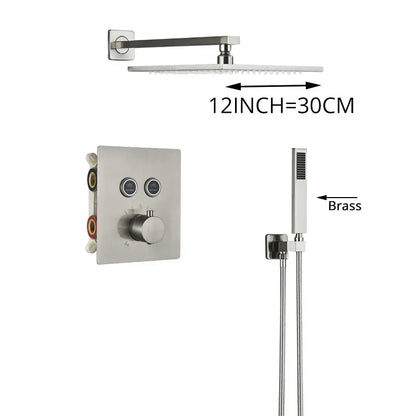 DecorBites™ Brushed Nickel Thermostatic Shower Faucet Set for Wall Mount Bathroom with Rainfall Shower Head