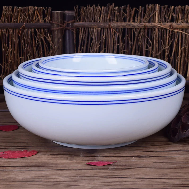 DecorBites™ Blue and White Ceramic Noodle Bowl - Chinese Style Porcelain Tableware