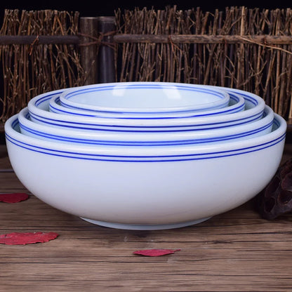 DecorBites™ Blue and White Ceramic Noodle Bowl - Chinese Style Porcelain Tableware