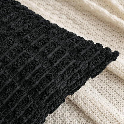 DecorBites™ Black Striped Corduroy Throw Pillow Cover 18x18 Inch Square Cushion Case White Pillowcase