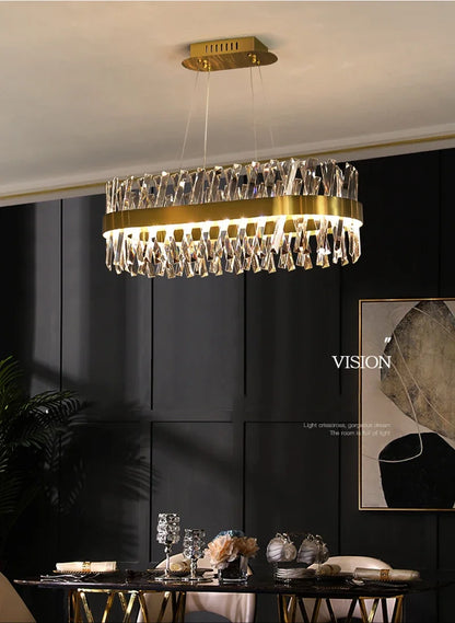 DecorBites™ Gold Crystal Chandelier: Modern Rectangle LED Dining Room Light Fixture