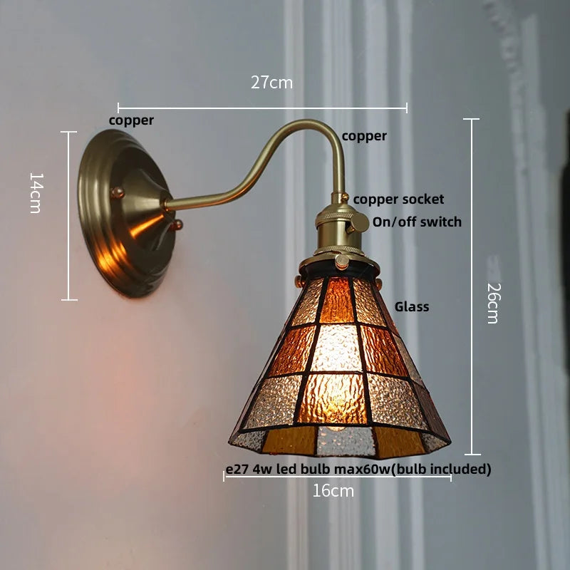 DecorBites™ Blue Glass Copper LED Wall Light Fixture Stair Bar Restaurant Bedroom E27