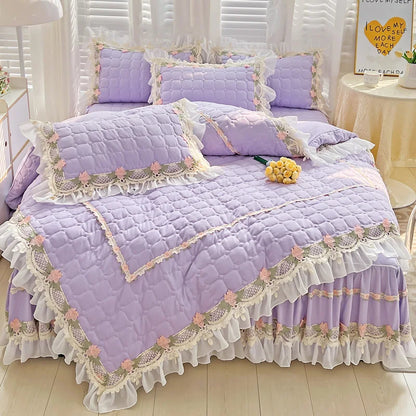 ™ Korean Princess Bedding Set: Flowers, Lace, Ruffles, Embroidery, Quilted, Duvet Cover, Bedspread