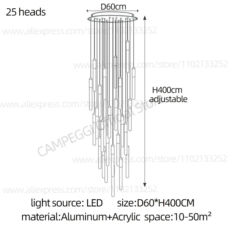 DecorBites™ LED Nordic Cylinder Chandelier: Modern Indoor Lighting for Staircase & Decoration