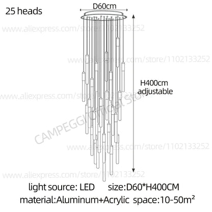 DecorBites™ LED Nordic Cylinder Chandelier: Modern Indoor Lighting for Staircase & Decoration