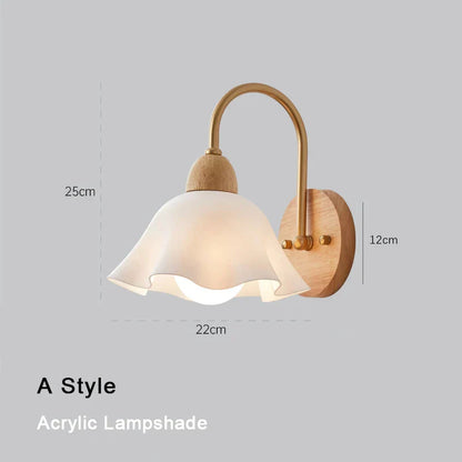 DecorBites™ Cream LED Wooden Flower Wall Lamp, Modern Bedroom Bedside Reading Light
