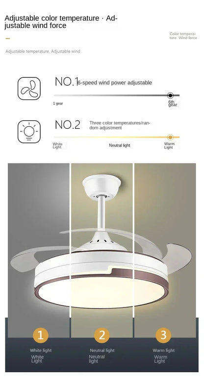 DecorBites™ Copper Ceiling Fan with Energy-saving Lighting, Modern Style, 6-speed Variab