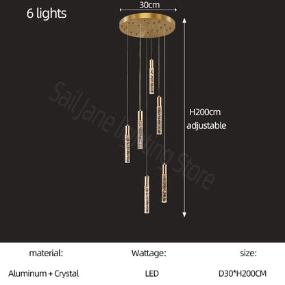 DecorBites™ Cylindrical Stair Chandelier: Modern Attic Living Room Lighting