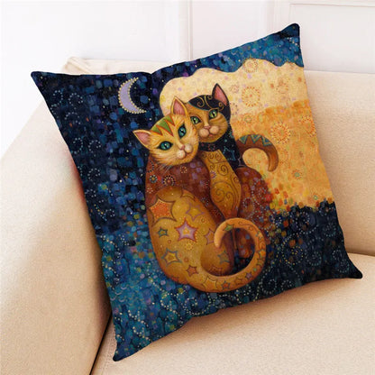 DecorBites™ Cat Print Black Short Plush Pillowcase for Modern Living Room Décor