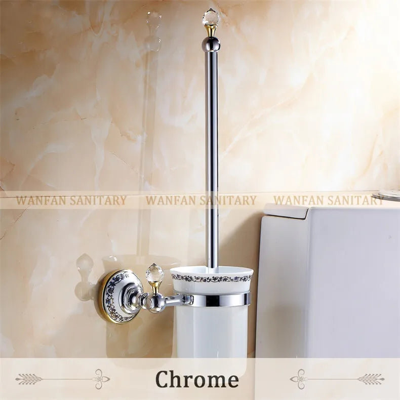 DecorBites™ Crystal Brass Gold Bathroom Accessories Set