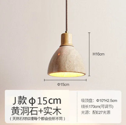 DecorBites™ Japanese Wooden Stone Chandelier Pendant Light, Wabi-Sabi Style Yellow Cavity-Stone Lamp