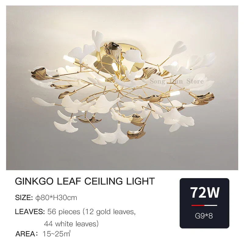 DecorBites™ Ginkgo Leaf Bedroom Lamp: Post-modern Romantic Art Ceiling Light for Master Bedroom