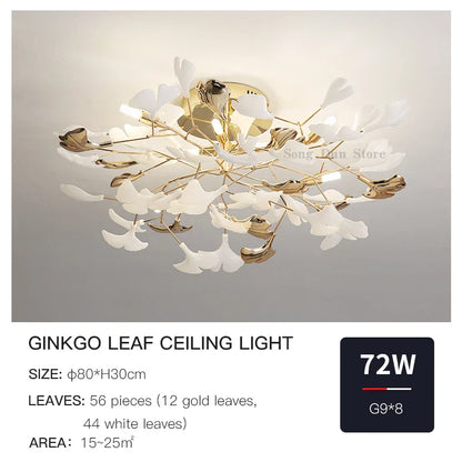 DecorBites™ Ginkgo Leaf Bedroom Lamp: Post-modern Romantic Art Ceiling Light for Master Bedroom