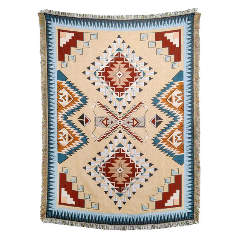 DecorBites™ Beach Blanket Sofa Cover - American Country Plaid Blanket - Cotton Tassel Throw Tapestry
