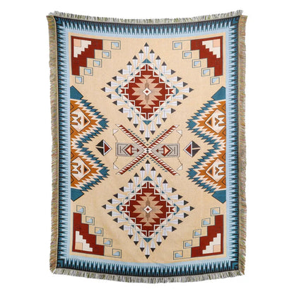 DecorBites™ Beach Blanket Sofa Cover - American Country Plaid Blanket - Cotton Tassel Throw Tapestry