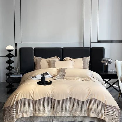 DecorBites™ 1000TC Cotton Embroidery Luxury Bedding Set in Blue White Champagne