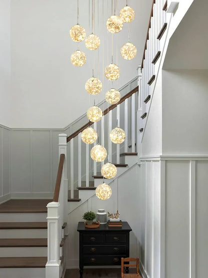DecorBites™ Glass Chandelier: Gold LED Staircase Lighting, Minimalist Design