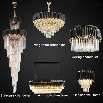 DecorBites™ Gold Black Crystal Ceiling Chandelier - Round LED Pendant for Living Room Lighting