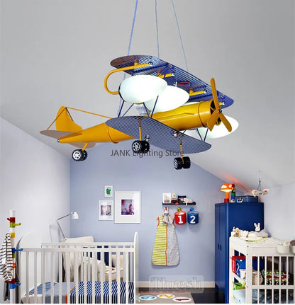DecorBites™ Airplane Kids LED Chandelier: Eye-Friendly Baby Boy Room Lighting for Environmental Decor.