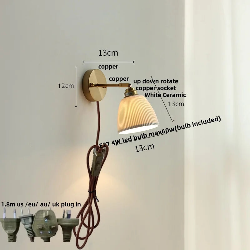 DecorBites™ Ceramic LED Wall Light with Pull Chain Switch, Nordic Modern Design