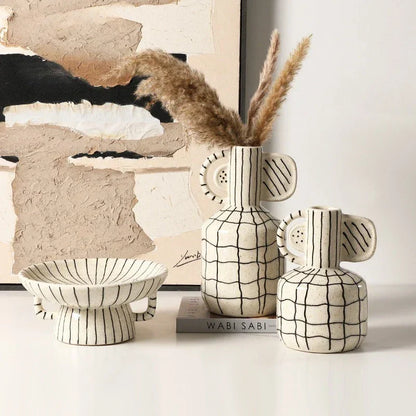 DecorBites™ Geometric Line Ceramic Vase Flowerpot Tray Home Decor Accessory