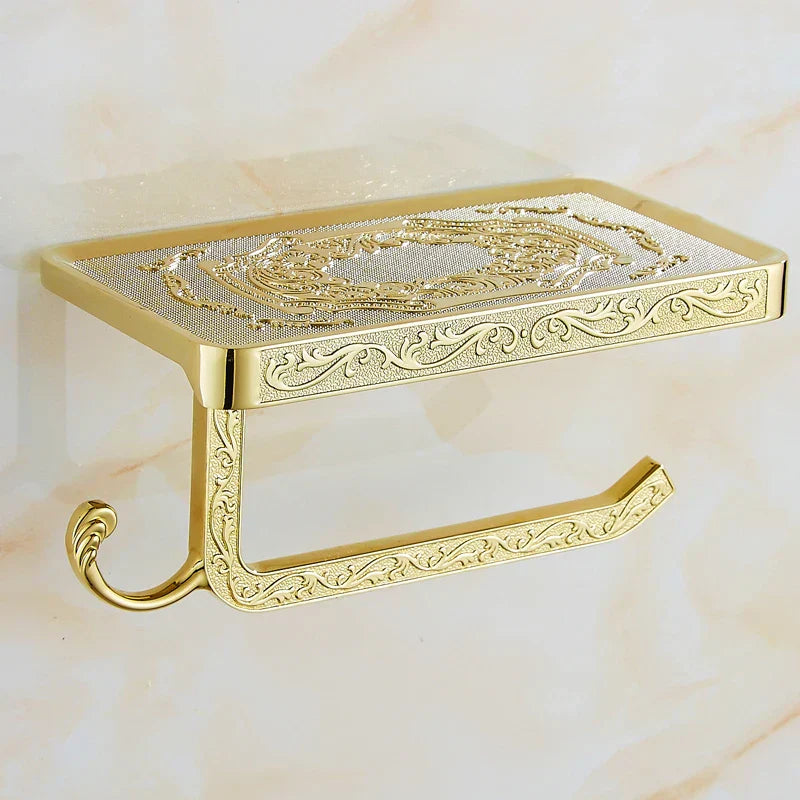 DecorBites™ Aluminum Toilet Paper Holder with Phone Rack and Hook