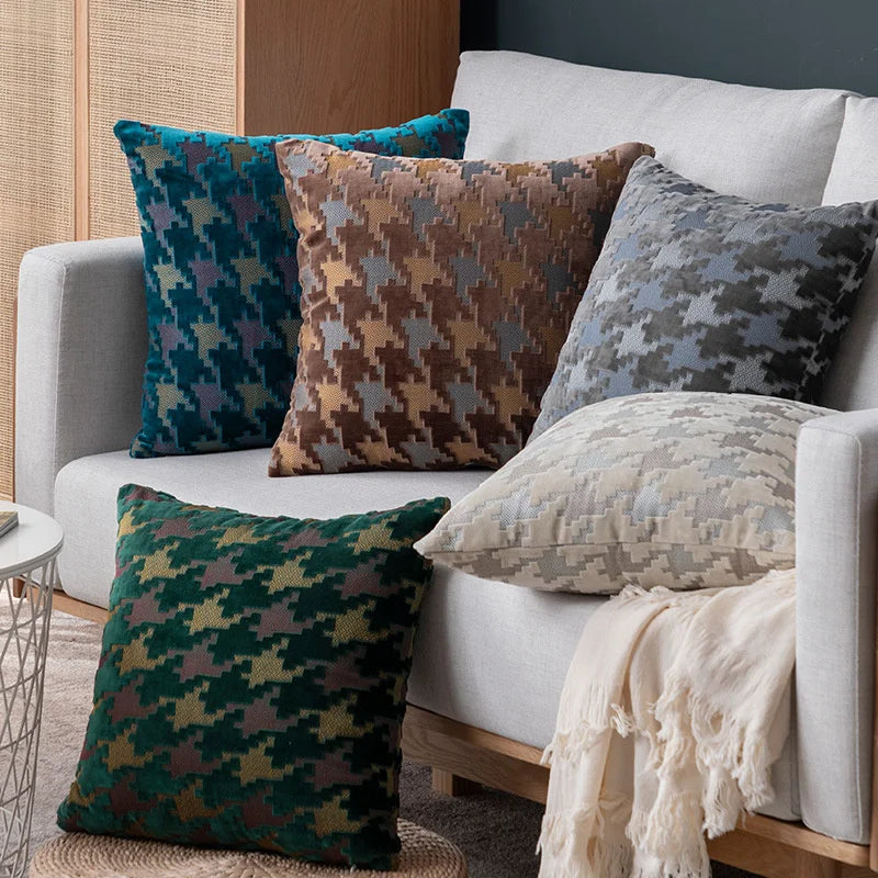 DecorBites™ Houndstooth Luxury Pillow Cover 45x45cm - High-end Decorative Sofa Cushion Case