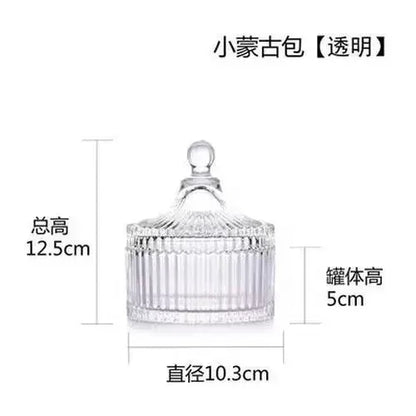 DecorBites™ Green Striped Glass Jar with Lid, Small Objects Jewelry Storage Jar