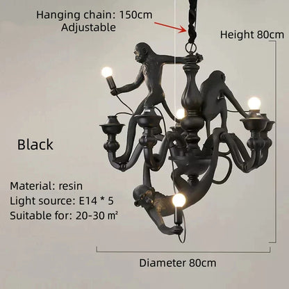 DecorBites™ 3 Monkeys Pendant Chandelier - Black White Resin - High-end Indoor LED Decor
