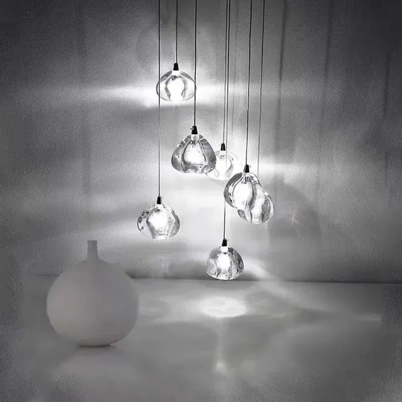 DecorBites™ Crystal Water Droplet Chandelier: Modern LED Staircase Pendant Light - Luxury Ball Hanging Lamp