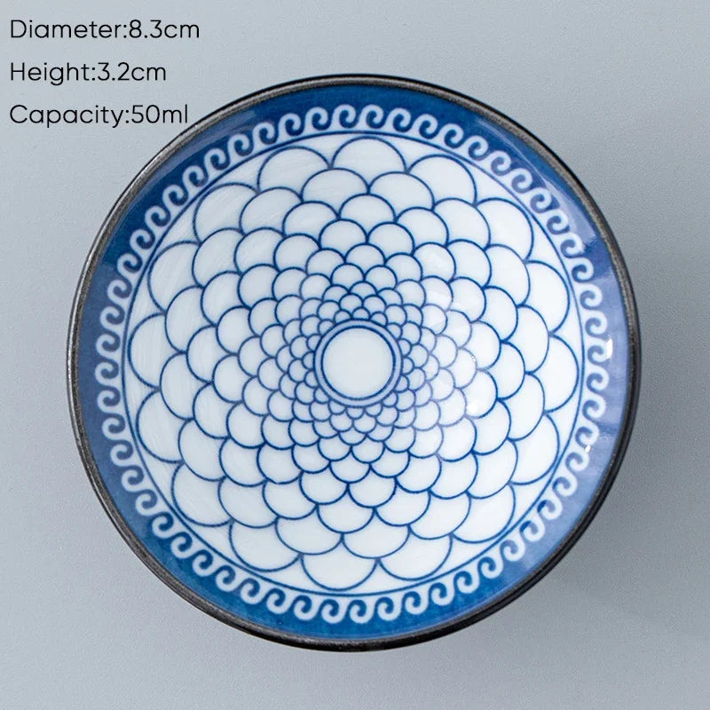 DecorBites™ Blue & White Ceramic Kung Fu Tea Cup, Japanese Style Porcelain Sake Espresso Mug