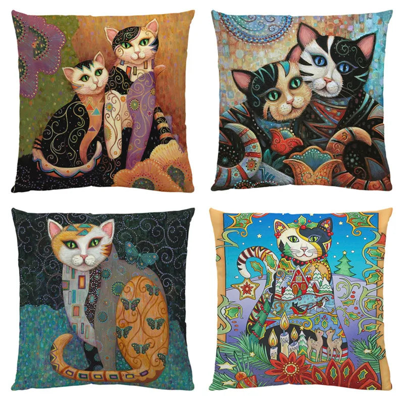 DecorBites™ Cat Print Black Short Plush Pillowcase for Modern Living Room Décor