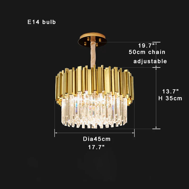 DecorBites™ Crystal Chandelier: Dimmable Gold/Black Stainless Steel Hanging Lamp