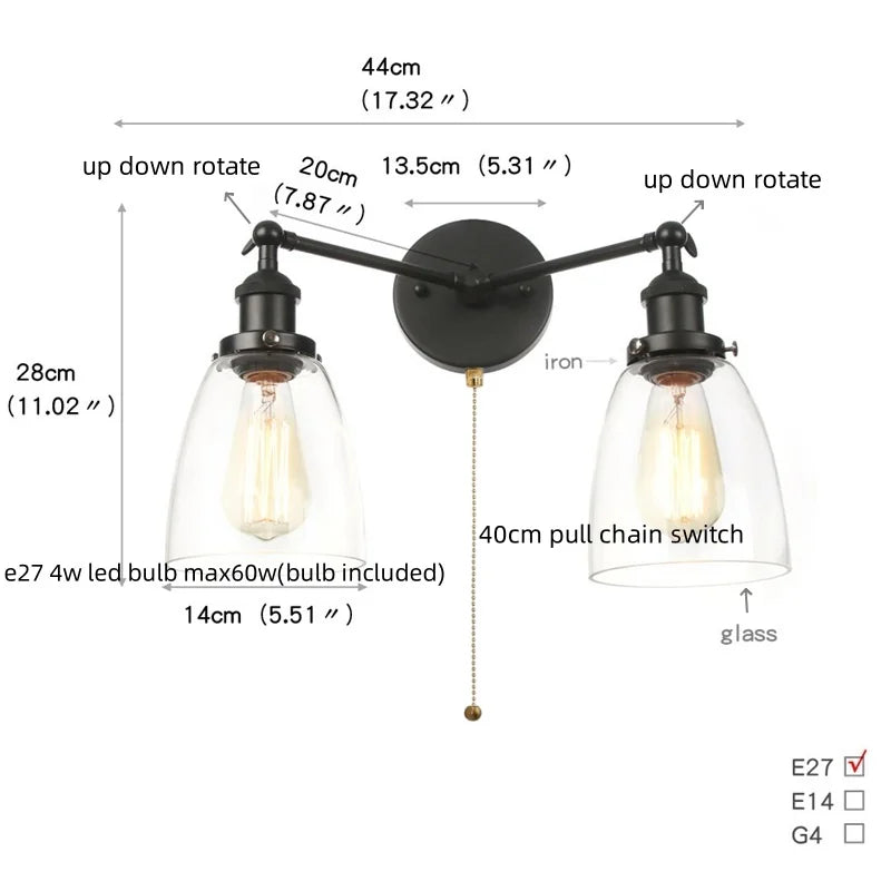 DecorBites™ Black LED Wall Sconce 2-Head Lamp for Bedroom Bathroom Mirror