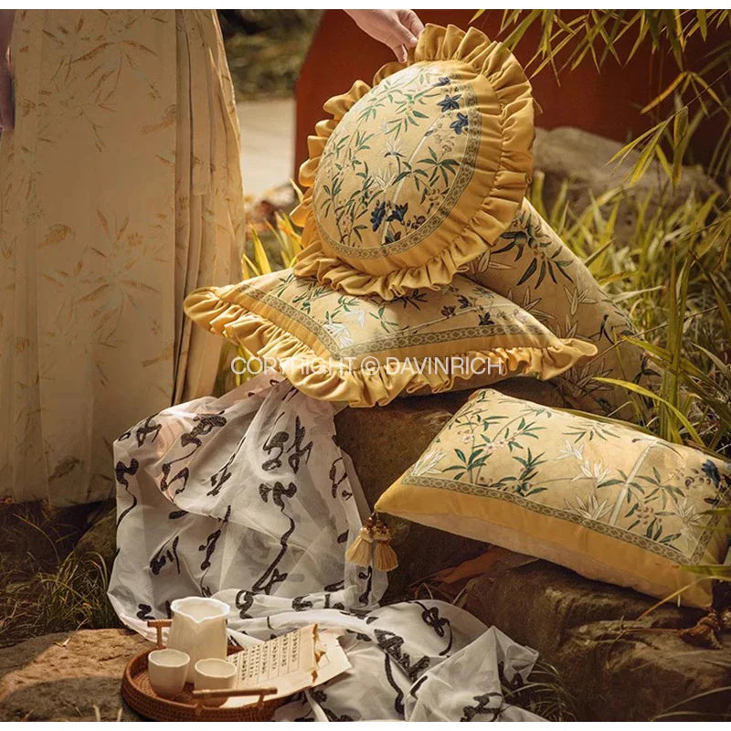 DecorBites™ Autum Orchid Velvet Lumbar Pillow Cover - Oriental Home Decor