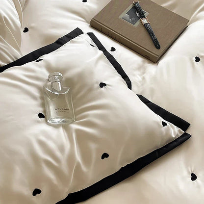 DecorBites™ Luxe Heart Embroidered Bedding Set: 100% Lyocell Duvet Cover Set with Sheets