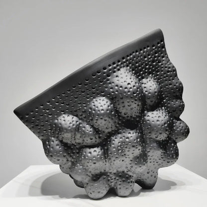 DecorBites™ Black Ceramic Pleated Vase for Stylish Flower Arrangements