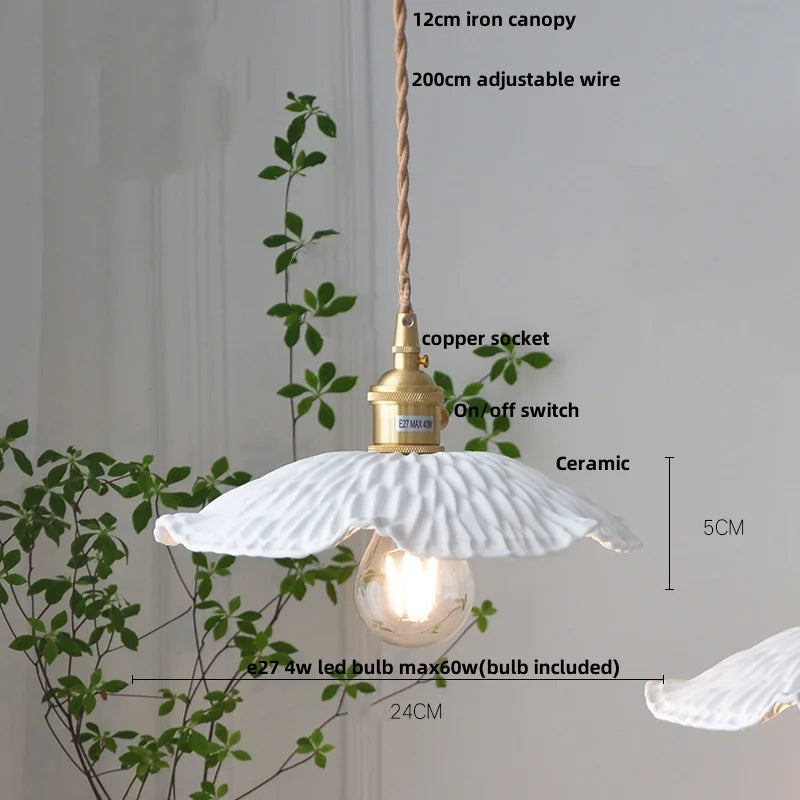 DecorBites™ Brown Wood LED Pendant Lamp Ceramic Nordic Hanging Light Fixtures