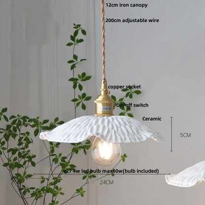 DecorBites™ Ceramic LED Pendant Lamp, Walnut Wood Nordic Hanging Light Fixtures