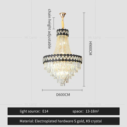 DecorBites™ Crystal Chandelier Spiral Staircase Hall Lamp Duplex Living Room Hardware Texture