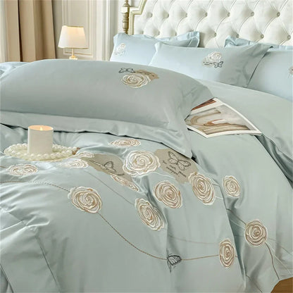 DecorBites™ Blue Butterfly Flower 600TC Egyptian Cotton Duvet Cover Set