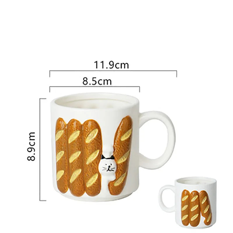 DecorBites™ Cat & Bread Pattern Ceramic Cup 200ml Coffee Mug Tea Afternoon Teacup Juice Mug
