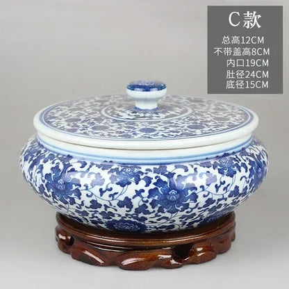 DecorBites™ Blue Flower Ceramic Tea Caddy Jar - Living Room Decor or Home Ornament
