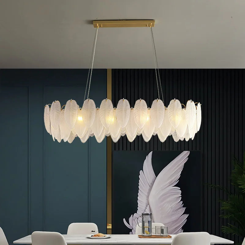 ™ Gold Feather Chandelier LED Pendant Light for Home Decor