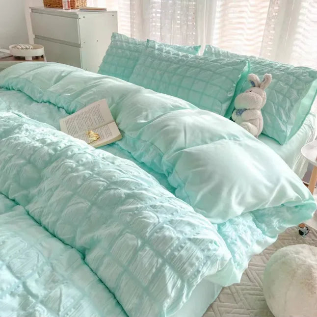 DecorBites™ Girls Bubble Gauze Bedding Set, Soft Summer Comforter Cover Kit, Skin-Friendly Easy Sleep