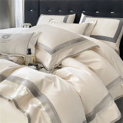 DecorBites™ 1000TC Egyptian Cotton Embroidered Bedding Set, Queen King Size Duvet Cover Set