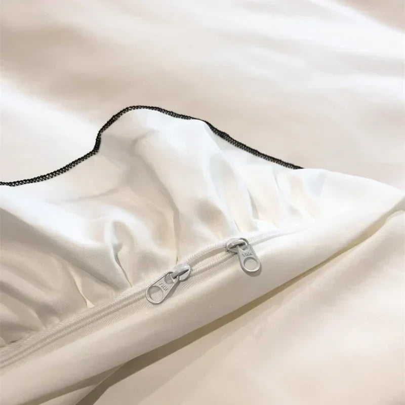 ™ Korean Lace Ruffles Bedding Set with Black Bow Accent