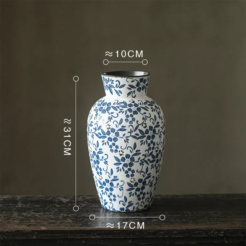 DecorBites™ Blue White Porcelain Vase Hydroponic Ceramic Flower Pot Room Decor